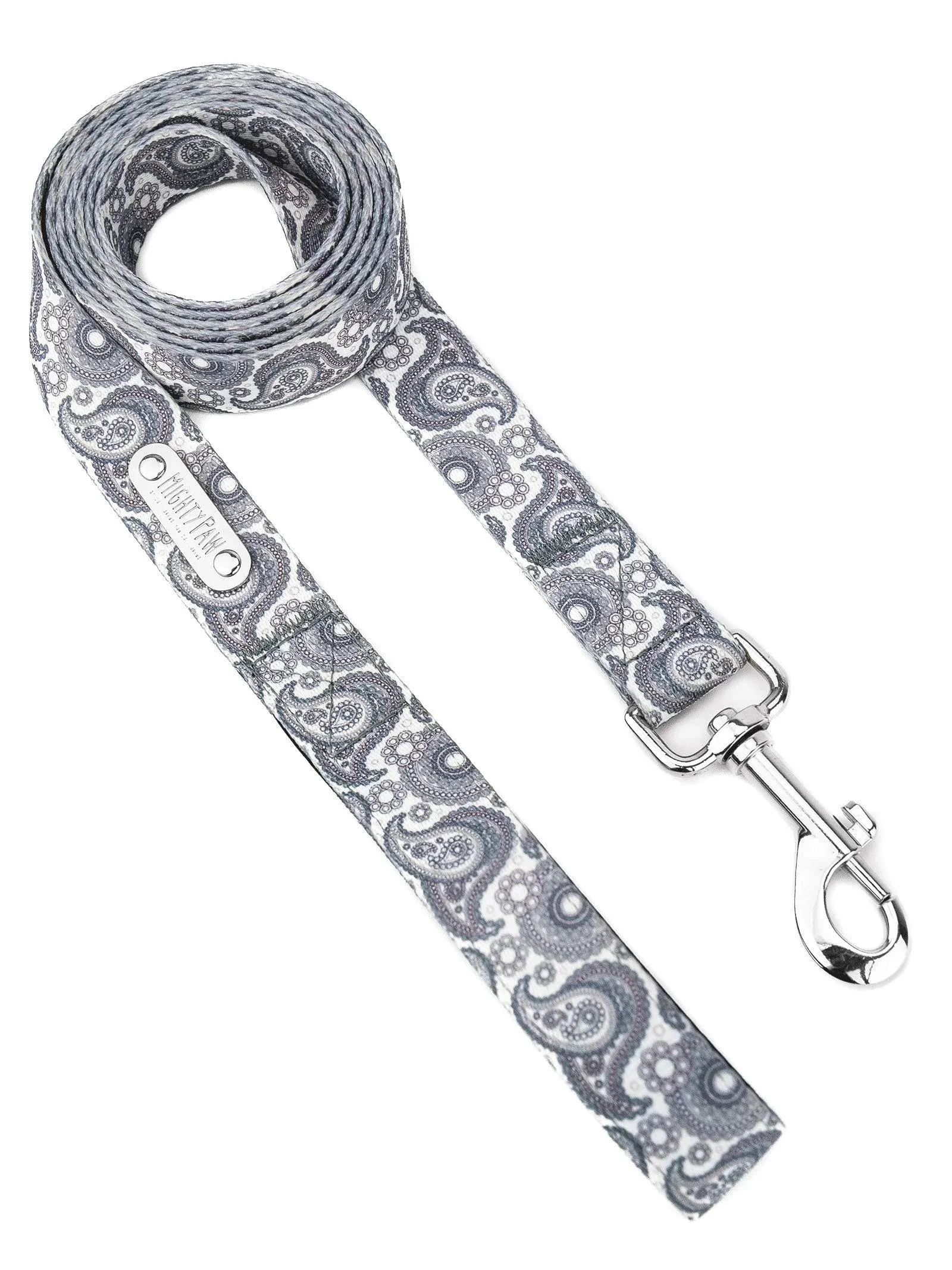 Mighty Paw Grey Paisley Designer Collar & Leash for Dogs Leash 6'