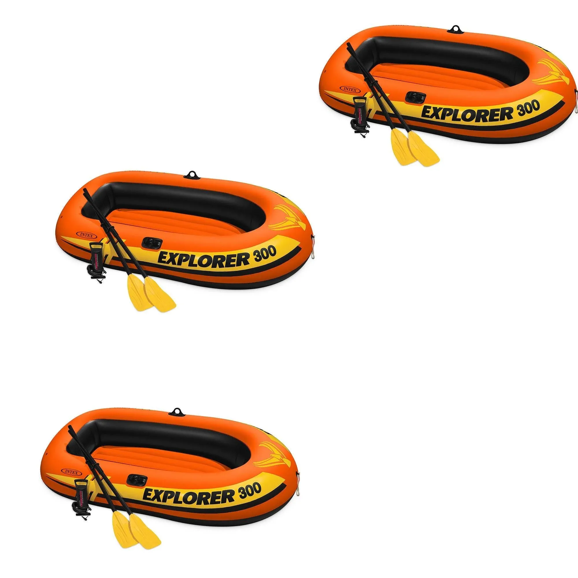 Intex Explorer 300 Inflatable Fishing 3 Person Raft Boat w/ Pump & Oars (3 Pack)