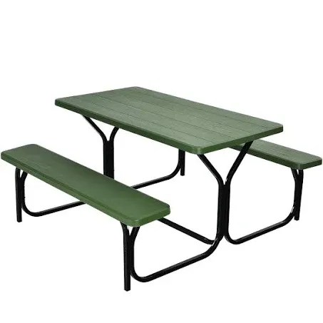 Costway Picnic Table Bench Set Outdoor Camping Backyard Garden Patio Party All Weather Green