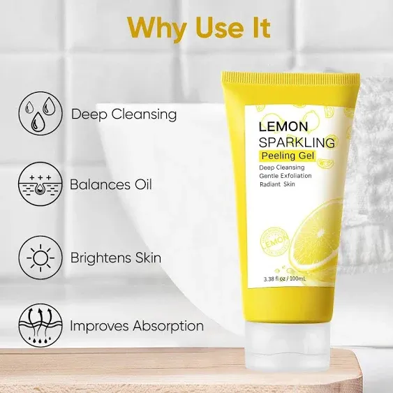 Lemon Sparkling Peeling Gel, Brightening Facial Exfoliator