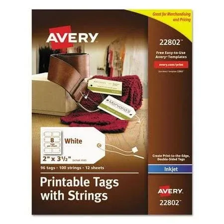 Avery Printable Tags with Strings, 2" x 3-1/2", 96 Tags (22802)