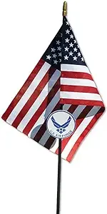 Allied Air Force Wings Veteran Grave Marker With 30 Inch Tall American Cemetery Flag, Officially Licensed Military Seal