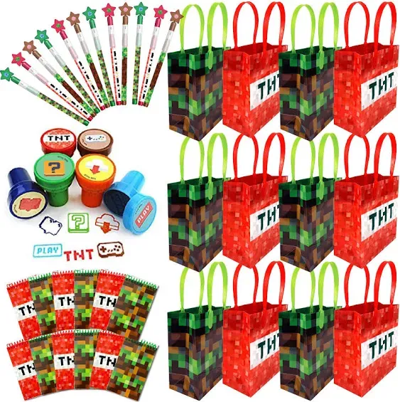 TINYMILLS Pixel Miner Party Favor Set of 60 Pcs (12 Party Favor Treat Goody Bags ...