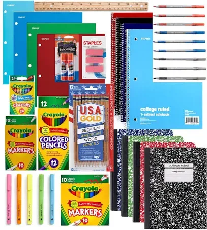 100 PIECE School Supply Kit Grades K-12 - School Essentials Includes Folders, Notebooks, Pencils, Pens and Much More, Perfect BUNDLE