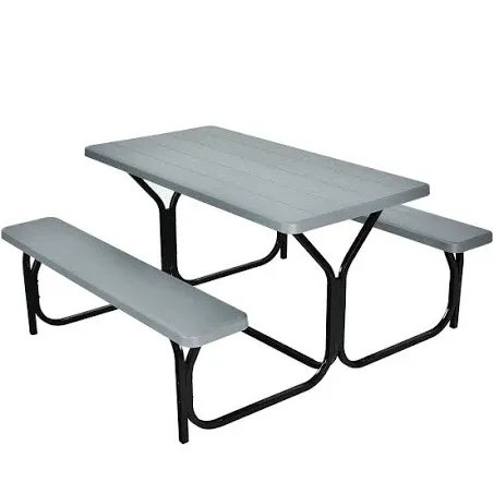 Costway Picnic Table Bench Set Outdoor Camping Backyard Patio Garden Party Grey