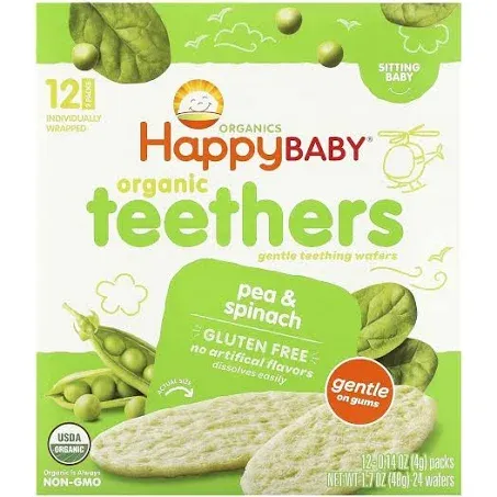 Happy Baby Organics Organic Teethers Gluten Free Gentle Teething Wafers Pea & Spinach