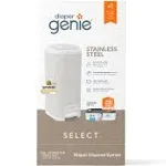 Diaper Genie Select Pail (Grey) is Made of Durable Stainless Steel and Includes 1 Starter Square Refill That can Hold up to 165 Newborn-Sized Diapers.