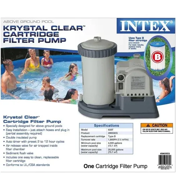 Intex Krystal Clear 2500 GPH Pool Filter Cartridge Pump