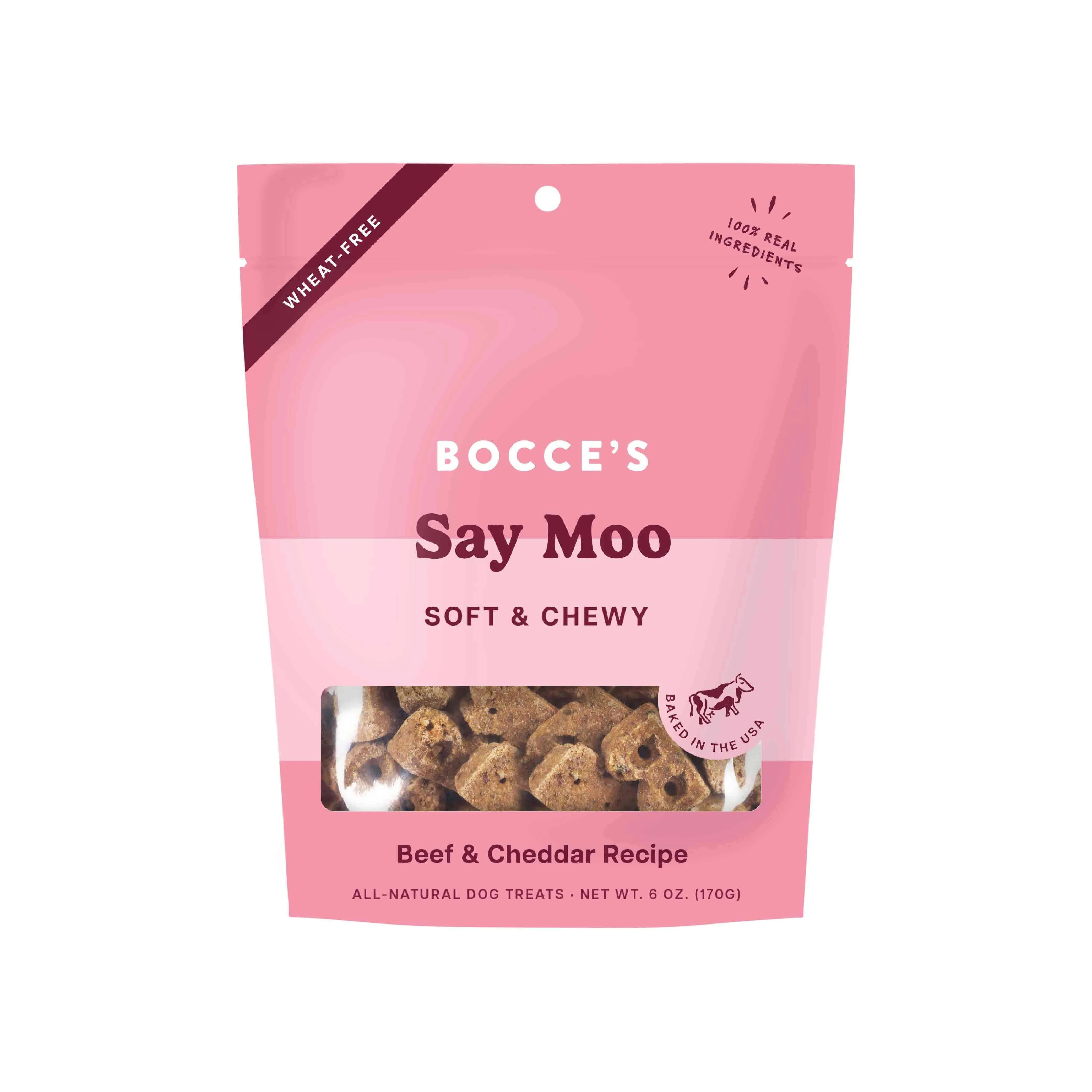 Bocces Bakery Dog Treats, Say Moo, Soft & Chewy, Beef & Cheddar Recipe - 6 oz