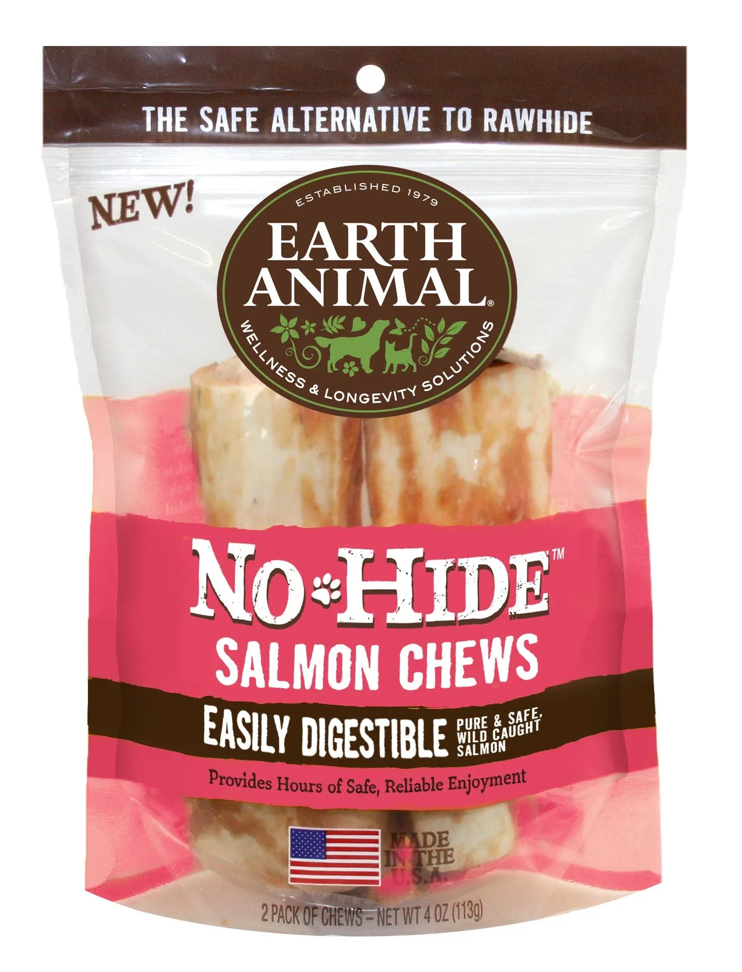 Earth Animal No Hide Salmon Flavored Rawhide Alternative Chew For Dogs