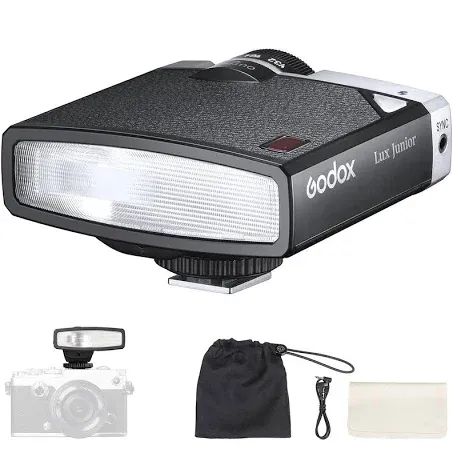 Godox Lux Junior Retro Camera Flash, GN12 with 7 Levels Flash Power, CCT 6000K±200K with S1/S2 Optical Control for Fuji, for Canon, for Nikon, for Sony, for Olympus Camera