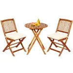 Giantex 3pcs Patio Bistro Set, Wood Folding Table Set, 2 Cushioned Chairs for Garden Yard, Beige