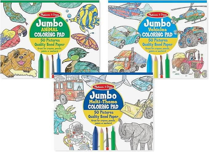 Melissa & Doug Coloring Pad Bundle: Animals, Vehicles and Multi-theme