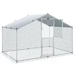 VEVOR Large Metal Chicken Coop with Run Walkin Chicken Coop for Yard with Waterproof Cover - 6.6 x 9.8 x 6.6 ft - Peaked Roof