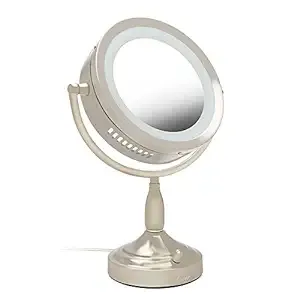 Round Dual-Sided Lighted Vanity Mirror 8X/1X