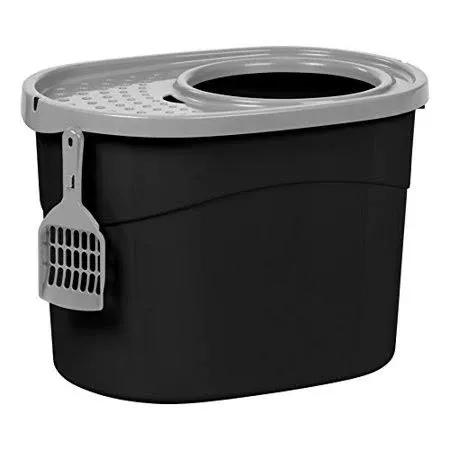 IRIS Top Entry Cat Litter Box & Scoop, Black/Gray