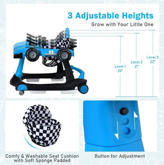 Costway 4-in-1 Baby Walker Foldable Activity Push Walker Adjustable Height Blue