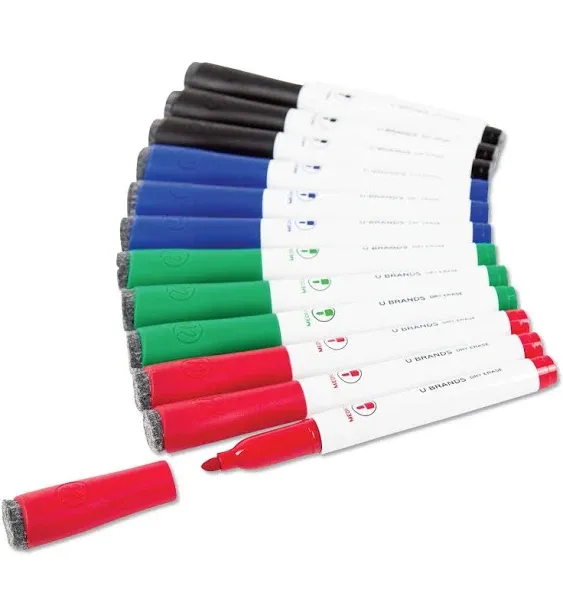 U Brands Dry-Erase Markers, Office Supplies, Assorted Colors, Medium Point, 12 Count