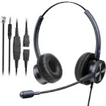  Office Headset with RJ9 &amp; 3.5mm Connectors for Landline Deskphone and 