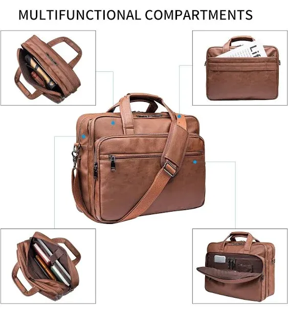 seyfocnia Leather Laptop Bag,Men's 17.3 Inches Messenger Briefcase Business ...