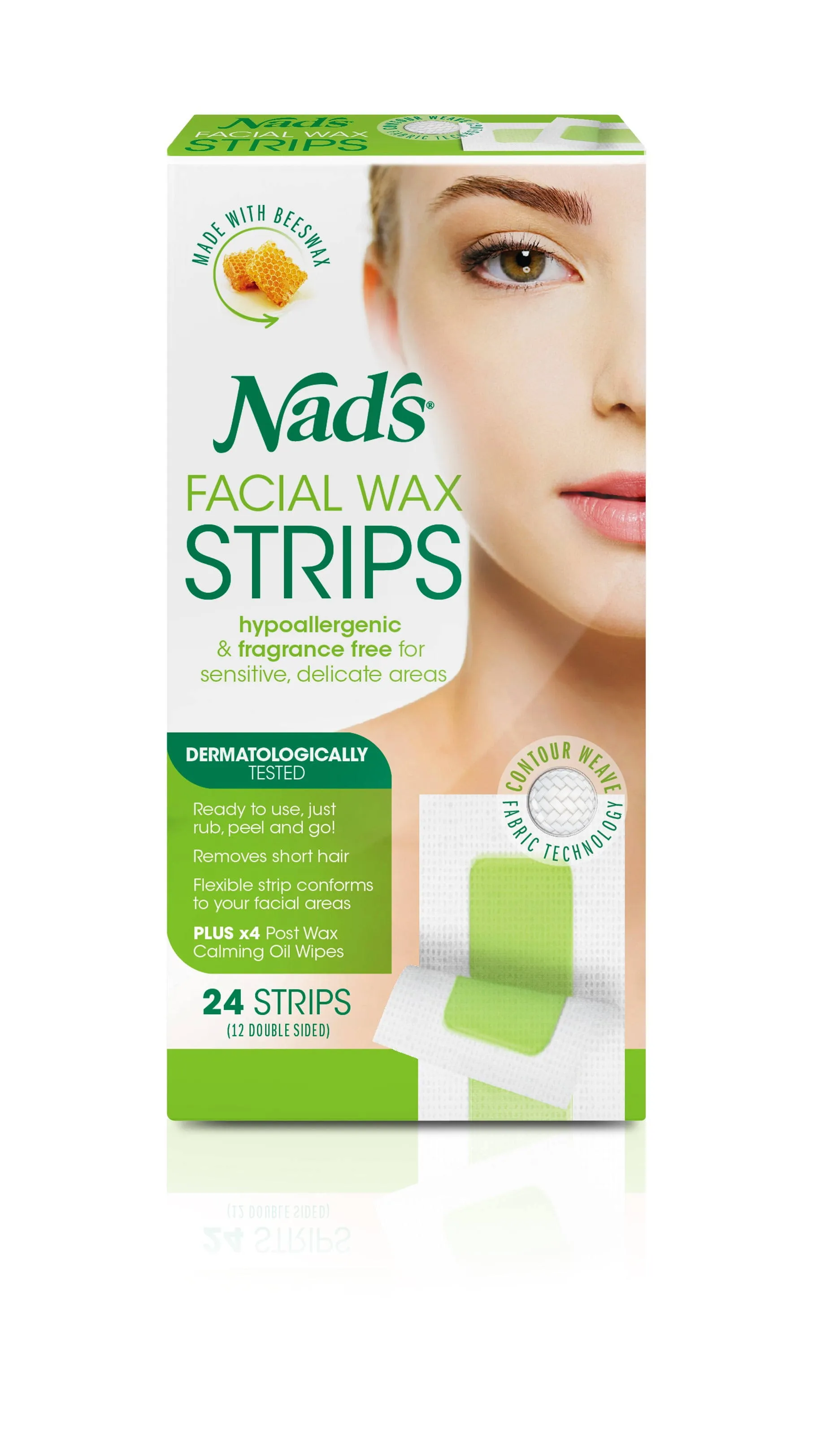 Nads Facial Wax Strips, with Soothing Shea Butter - 24 strips