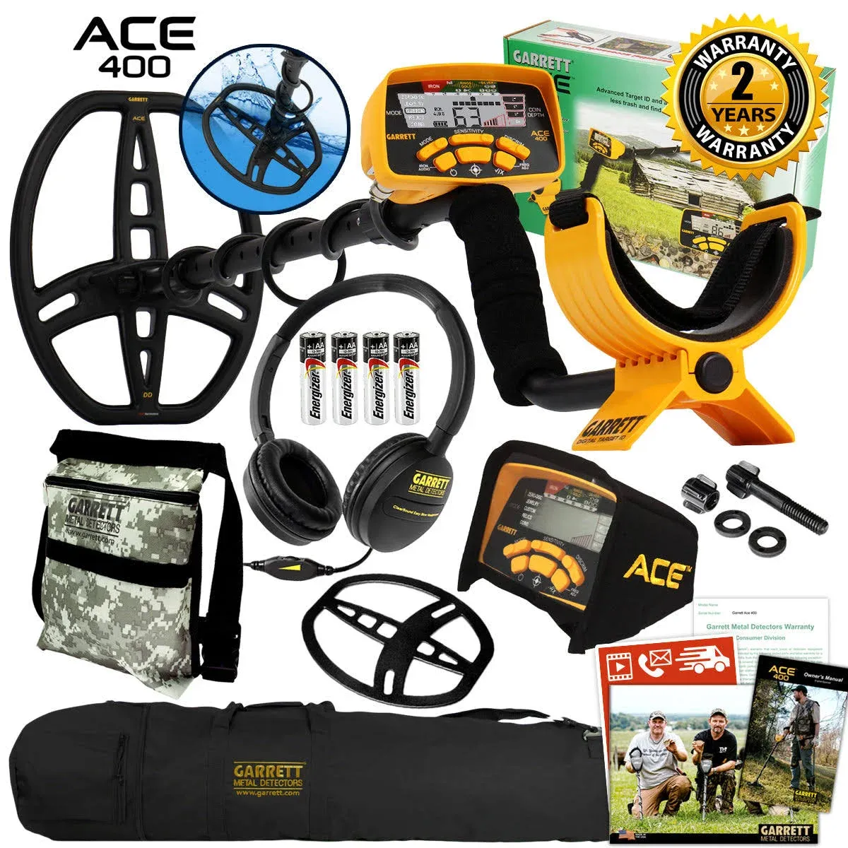 Garrett Ace 400 Metal Detector with ClearSound Headphones, Pouch, and Carry Bag