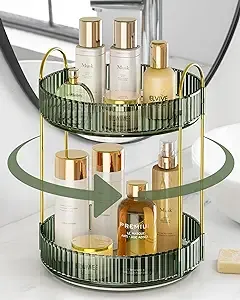 MAMI&amp;BABI Rotating Makeup Organizer for Vanity, Large 2 Tiers, Gem Green 