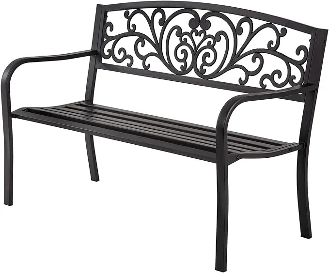 FDW 50in Garden Bench,Powder-Coat Steel Outdoor Benches,500LB Capacity Patio Bench Outdoor Benches for Porch,Garden, Park,Backyard