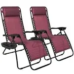 Best Choice Products Set of 2 Adjustable Steel Mesh Zero Gravity Lounge Chair Recliners w/Pillows and Cup Holder Trays - Burgundy