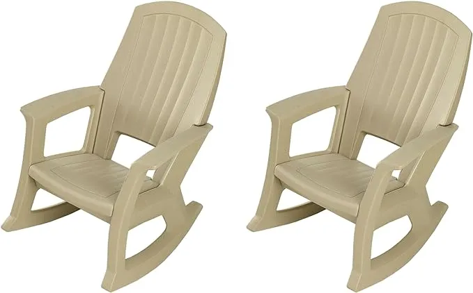 Semco Plastics Rockaway Heavy-Duty Outdoor Rocking Chair, Tan (2 Pack)