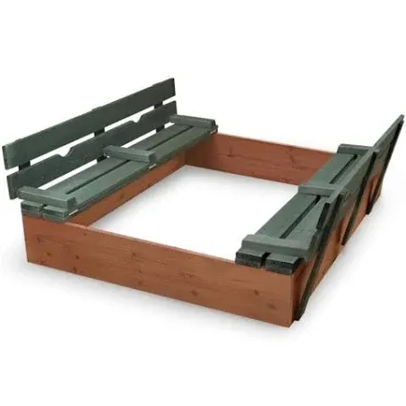 Badger Basket Covered Convertible Cedar Sandbox with Two Bench SEATS (Green/Natural)