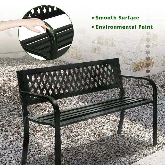 Winado Outdoor Metal Bench Patio Garden Bench Sturdy Steel Frame Furniture for Outdoor,Yard, Park, Porch, Garden