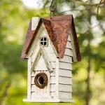 GH90086 Hanging Distressed Wooden Garden Cottage Birdhouse White