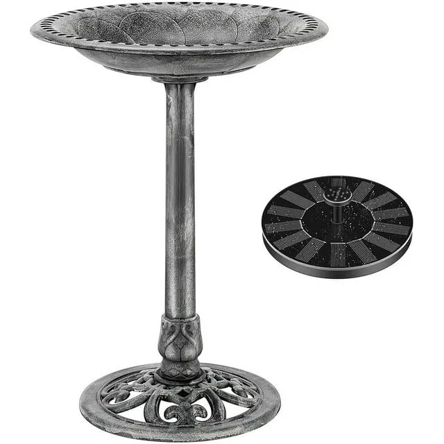 VIVOHOME Polyresin Antique Outdoor Green Garden Bird Bath and Solar Powered Round Pond Fountain Combo Set