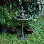 Alpine Corporation Tiered Pedestal Fish Fountain Birdbath - Green