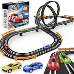 Mccreadee Slot-Car-Race-Track-Sets for Boys Kids, Battery or Electric Race Car Track with 4 High-Speed Slot Cars, Dual Racing Game 2 Hand Controllers