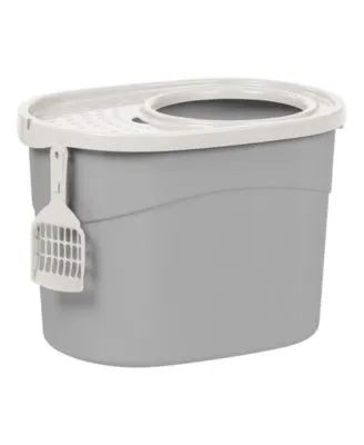 Iris USA Top Entry Cat Litter Box with Scoop Gray/White