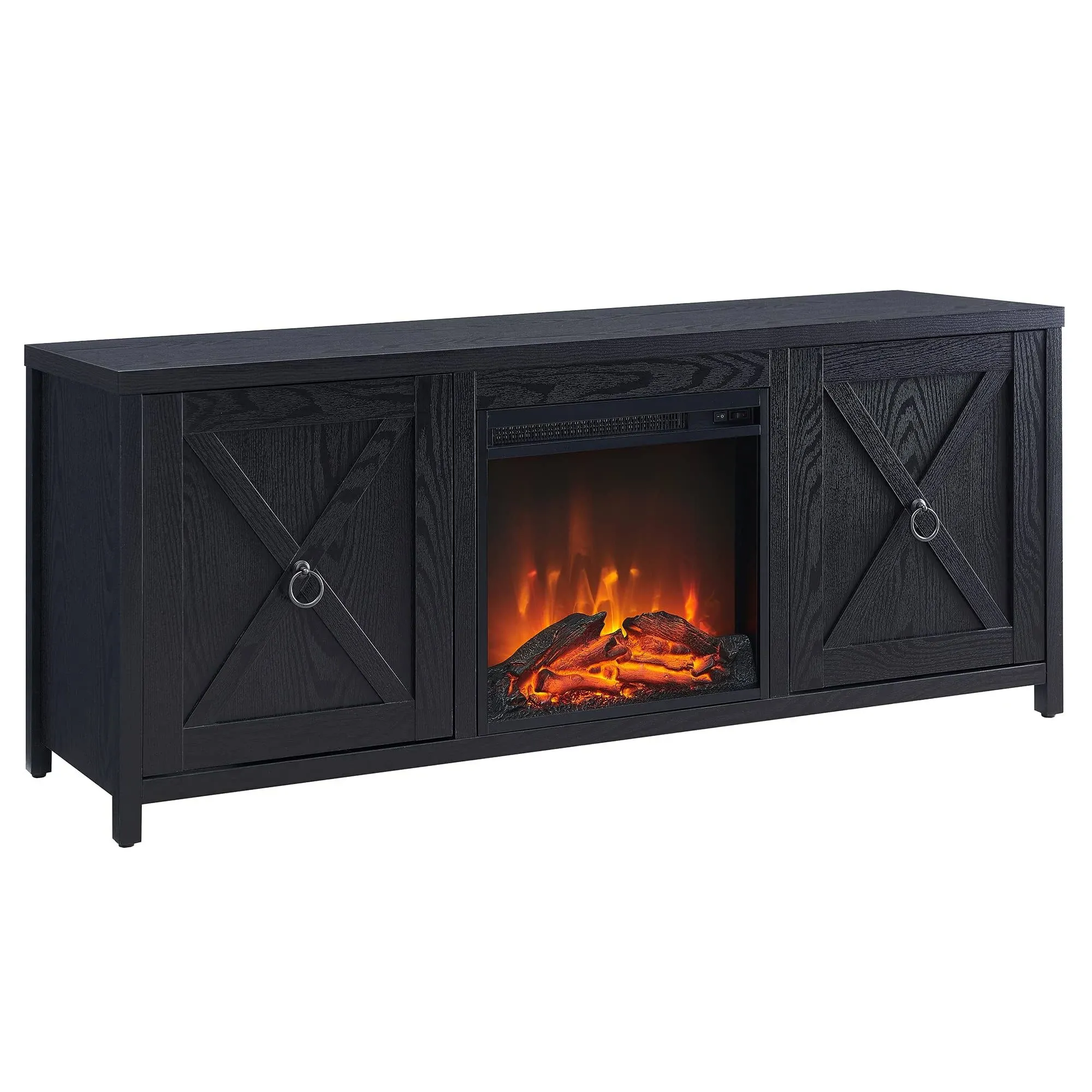 Granger 58" TV Stand with Log Fireplace Insert - Black