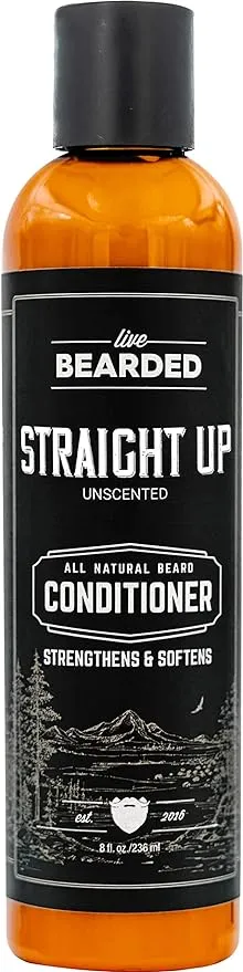 Live Bearded: Beard Conditioner - Straight Up - Facial Hair Conditioner - 8 oz. - Strengthens and Softens - All-Natural Ingredients with Biotin, Coconut Oil, Argan Oil, and Caffeine - Made in the USA