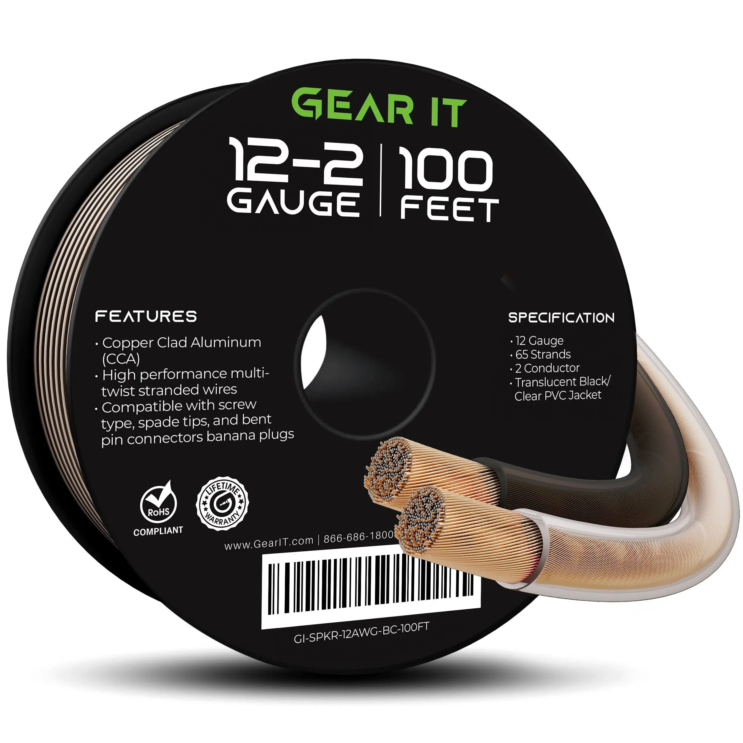 GearIT 12AWG Speaker Wire, Pro Series 12 Gauge Speaker Wire Cable Great Use for Home Theater Speakers and Car Speakers