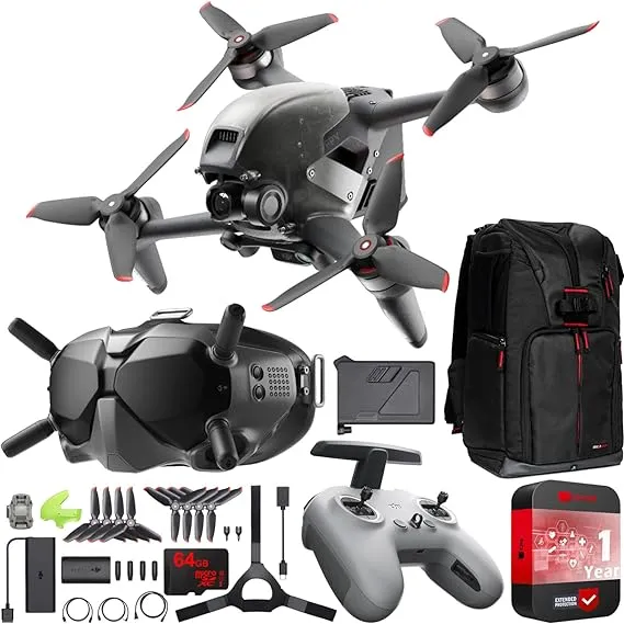 DJI FPV Drone Combo with Remote Controller and Goggles 4K Video Creator On the Go Bundle with Deco Gear Ultimate Drone Photography Backpack Case and CPS 1yr Enhanced Protection Pack