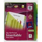 Avery&#174; Insertable Big Tab Plastic 1-Pocket Dividers, 8-Tab, 11.13 x 9.25, Assorted, 1 Set ;