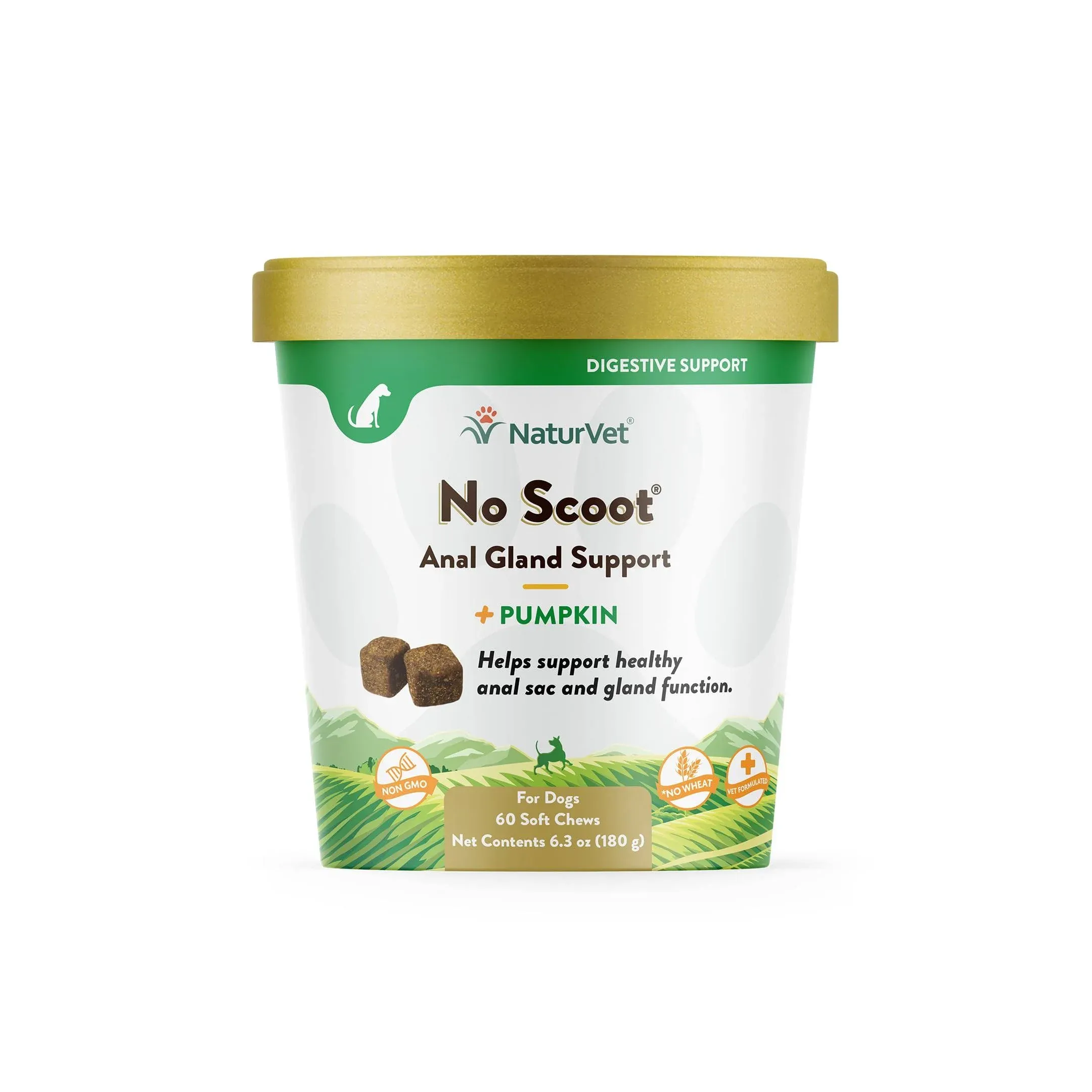 NaturVet - No Scoot for Dogs - 60 Soft Chews - Plus Pumpkin - Supports Healthy Anal Gland & Bowel Function - Enhanced with Beet Pulp & Psyllium Husk