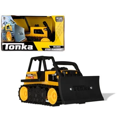 Tonka Steel Classics, Bulldozer: fabricada con acero y plástico resistente, camión de construcción de juguete de fricción amarilla, niños y niñas a partir de 3 años, regalos de cumpleaños de Navidad