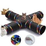 4 Way Cat Tunnels for Indoor Cats, Collapsible Tube 10 4 Way Black (47 inch)