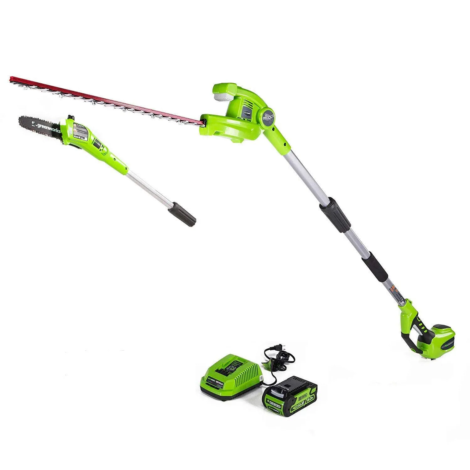 Greenworks 40V 8-Inch Cordless Pole Saw with Hedge Trimmer, Ah Battery.