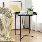 Folding Tray Metal Side Table Round End Table, Black Sofa Small Accent Fold-able Table, Round End Table Tray, Next to Sofa Table, Snack Table for