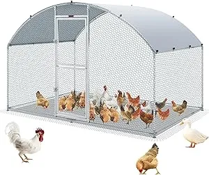 VEVOR Large Metal Chicken Coop with Run, Walkin Poultry Cage for Yard with Waterproof Cover 9.8x6.5x6.5ft, Doom Roof for Hen House, Duck and Rabbit