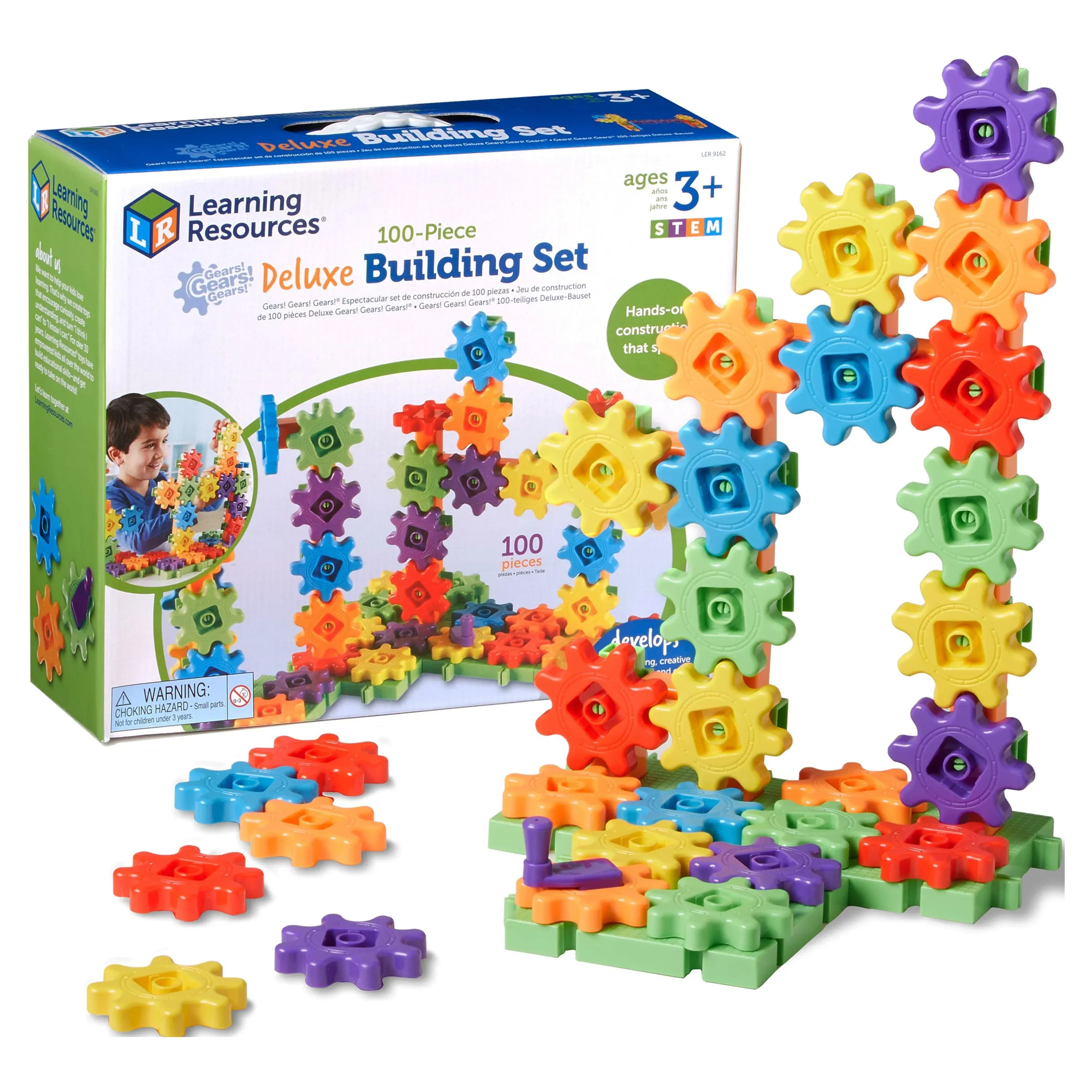 Learning Resources Gears! Gears! Gears! 100-Piece Deluxe Building Set - Ages 3+, Preschool Building Sets, Gears Toys for Kids, STEM Toys for Toddlers, Construction Toy Set, Kids Building Toy