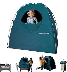 SlumberPod The Original Blackout Sleep Tent Travel Essential for Babies and Toddlers, Mini Crib and Pack N Play Cover, Sleep Pod for Kids with Monitor Pouch and Fan Pouch, Blocks 95%+ Light, Black